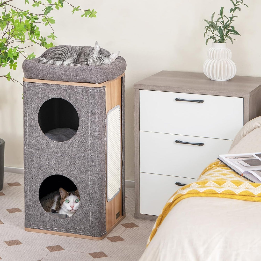 COSTWAY 3-stöckige Kratztonne Katzentonne, Kratzbaum mit Kratzbrett &amp; 3 Matten, Spieltonne für Katze