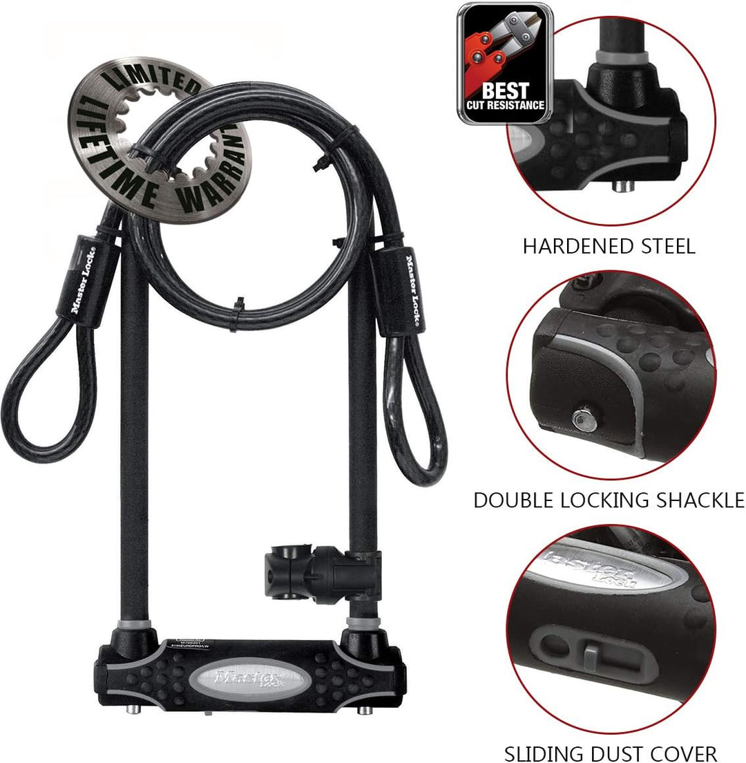 MASTER LOCK Bügelschloss mit Schlaufenkabel [Schlüsselschloss] [mit Halterung] [Zertifiziertes Fahrr