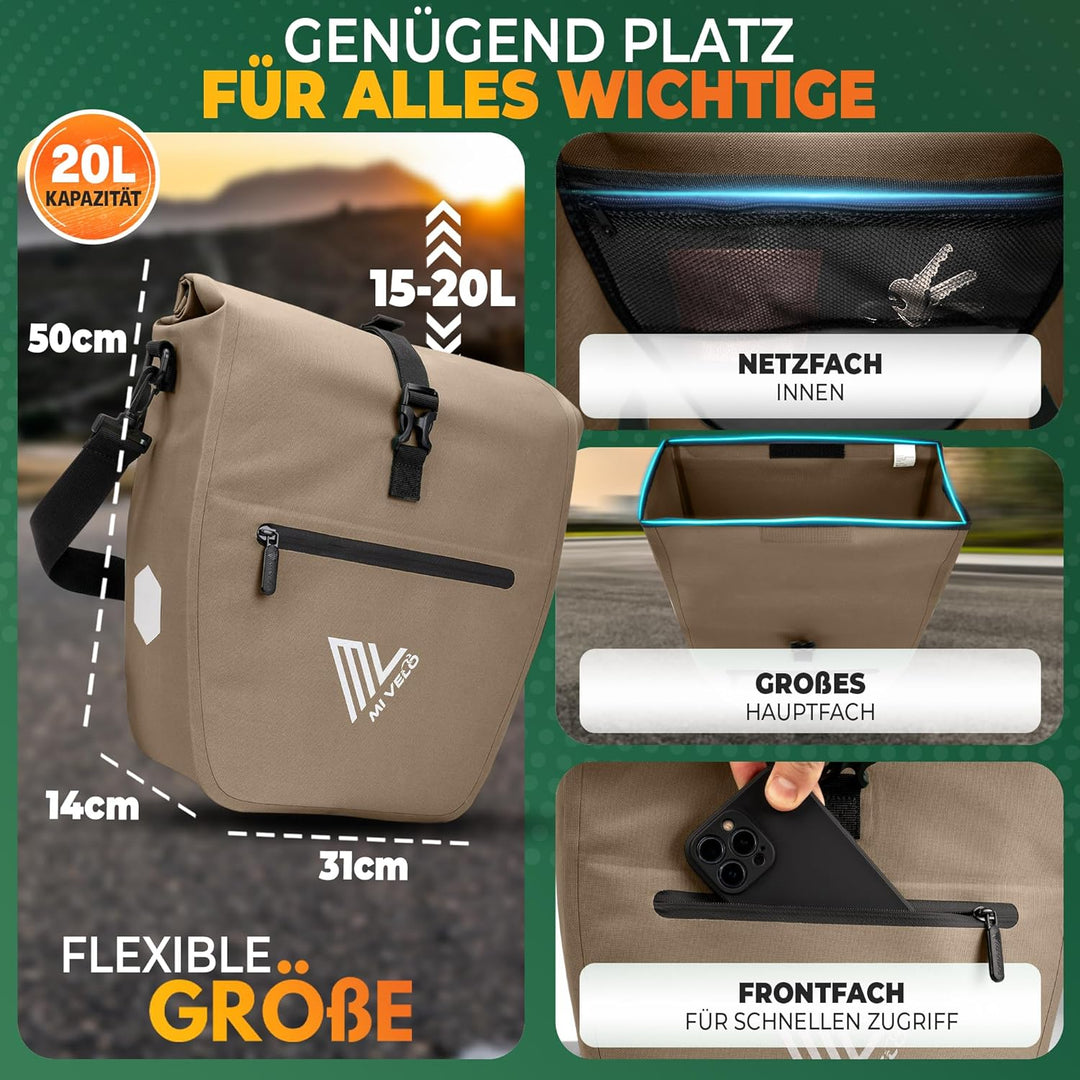 MIVELO 2in1 Fahrradtasche für Gepäckträger - Gepäckträgertasche wasserdicht - Inkl. gepolstertem Lap