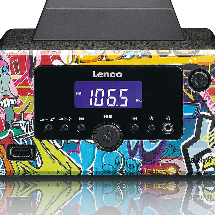 Lenco MC-020 Tags – Mikro-Stereoanlage mit FM-Radio, Bluetooth, USB und AUX, Weckfunktion, USB-Lader