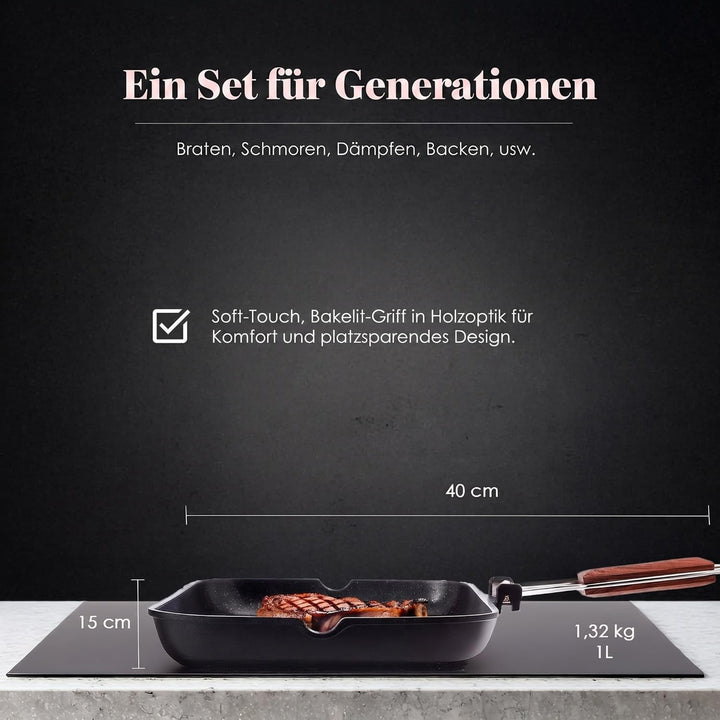 WECOOK! Ecostone Grillpfann Induktion Gewellt, 34 x 24 cm, Antihaftbeschichtung ILAG Ökologisch PFOA