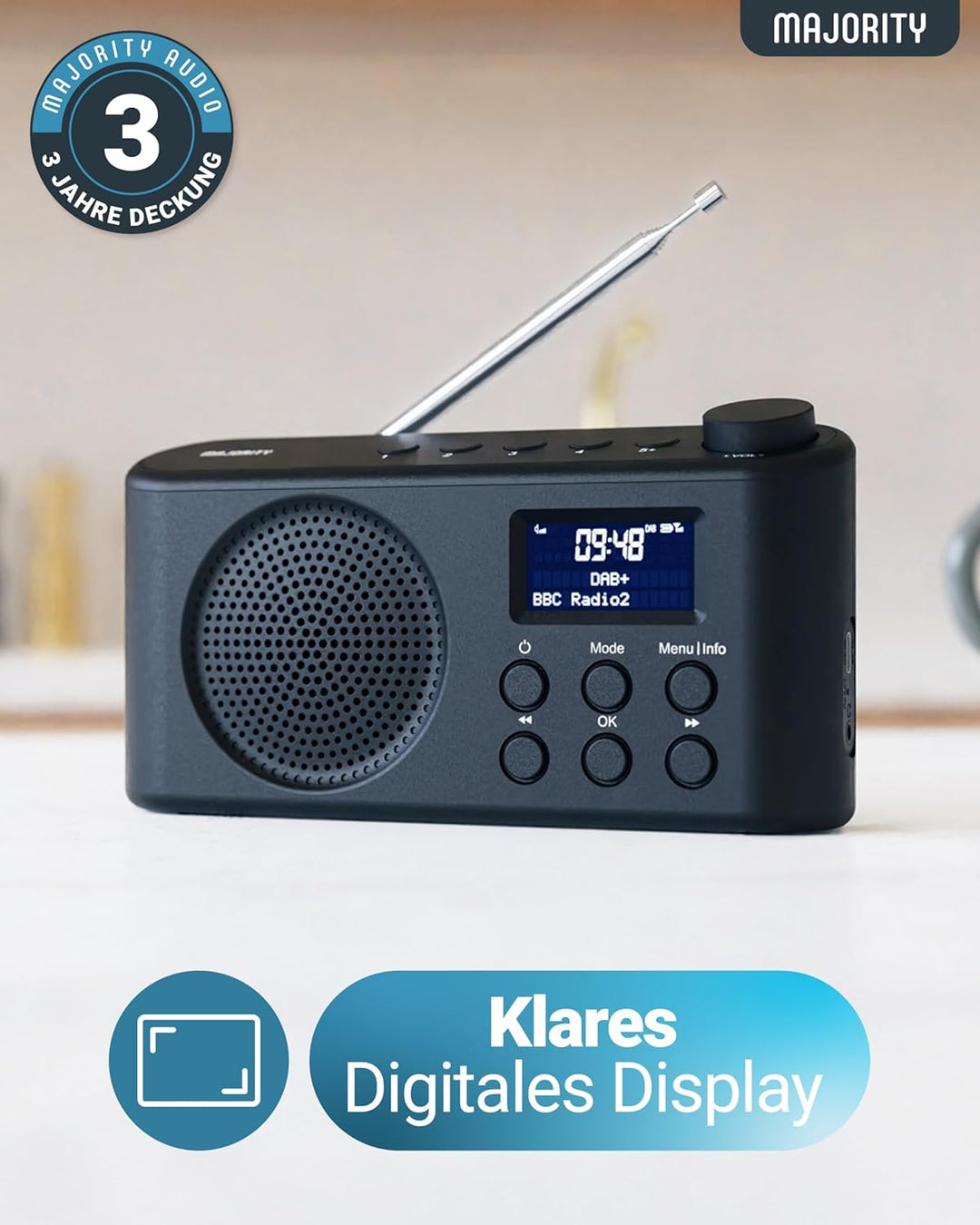 Tragbares Bluetooth DAB, DAB+ Radio | USB-C betrieben & wiederaufladbarer Akku | 12 Stunden Wiederga