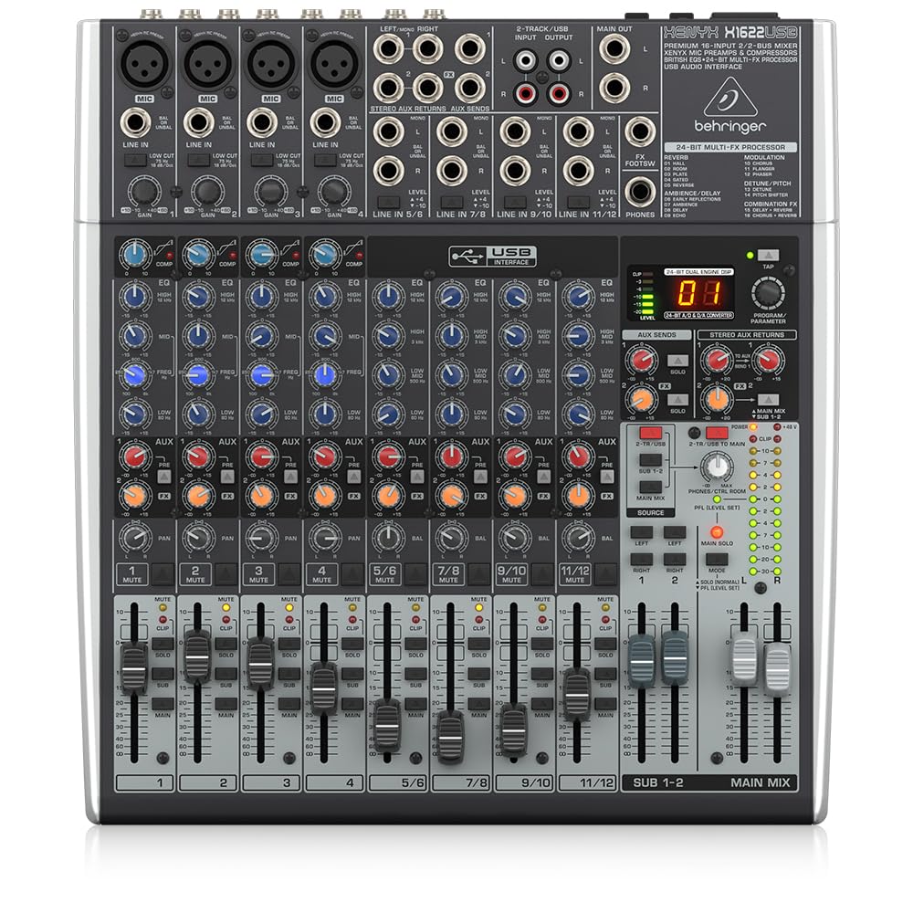 Behringer XENYX X1622USB Premium 16-Input 2/2-Bus Mixer mit XENYX Mic Preamps und Compressors, Briti