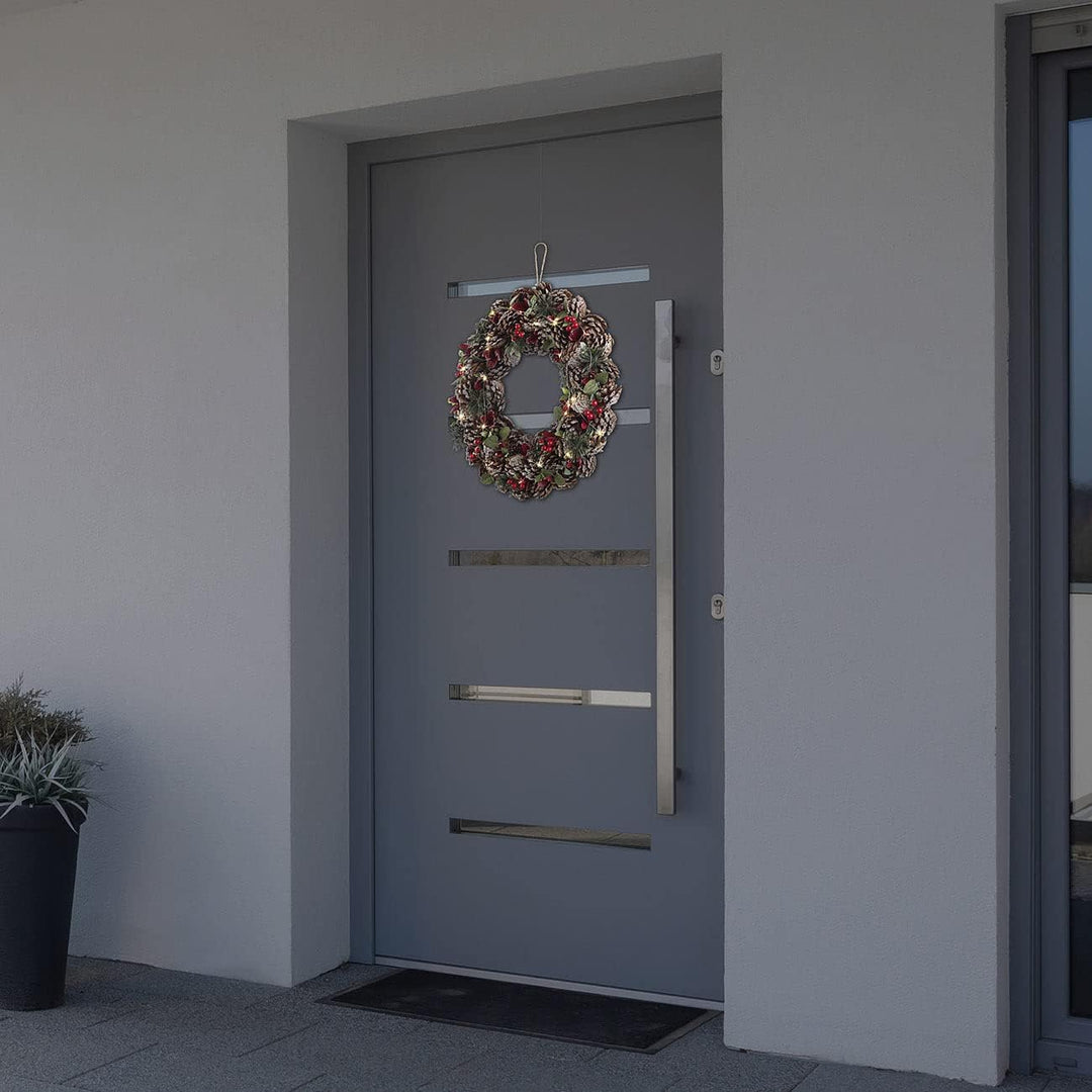 infactory Türkranz LED Weihnachten: Advents- und Weihnachtskranz mit LED-Beleuchtung, rot/grün, Ø 44