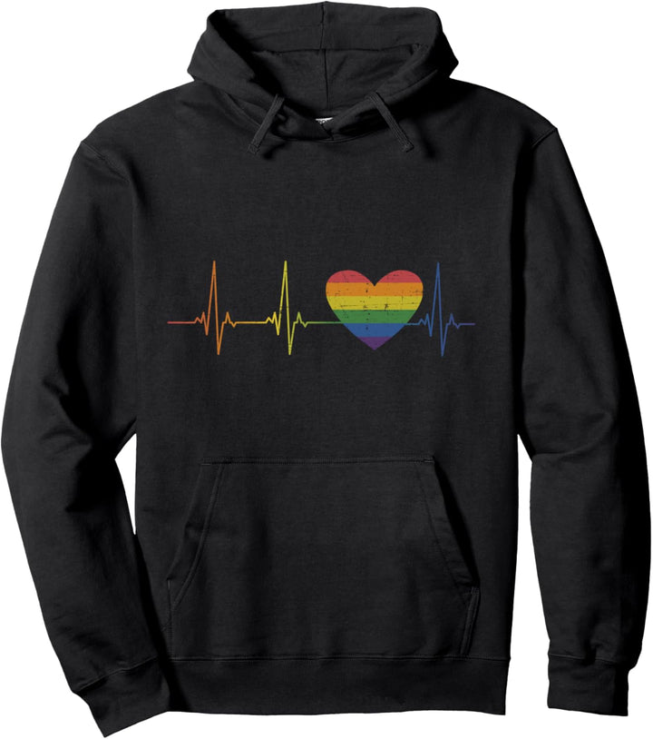 Herzschlag Puls mit Regenbogen Flagge für Schwule und Lesben Pullover Hoodie