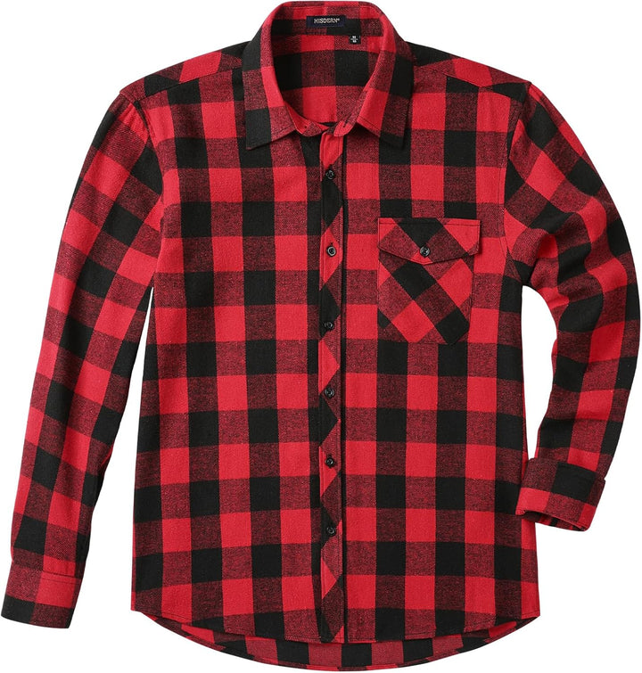 HISDERN Flanellhemd Herren Karierte Hemden Herren Langarm Button Down Baumwolle Holzfällerhemd Regul