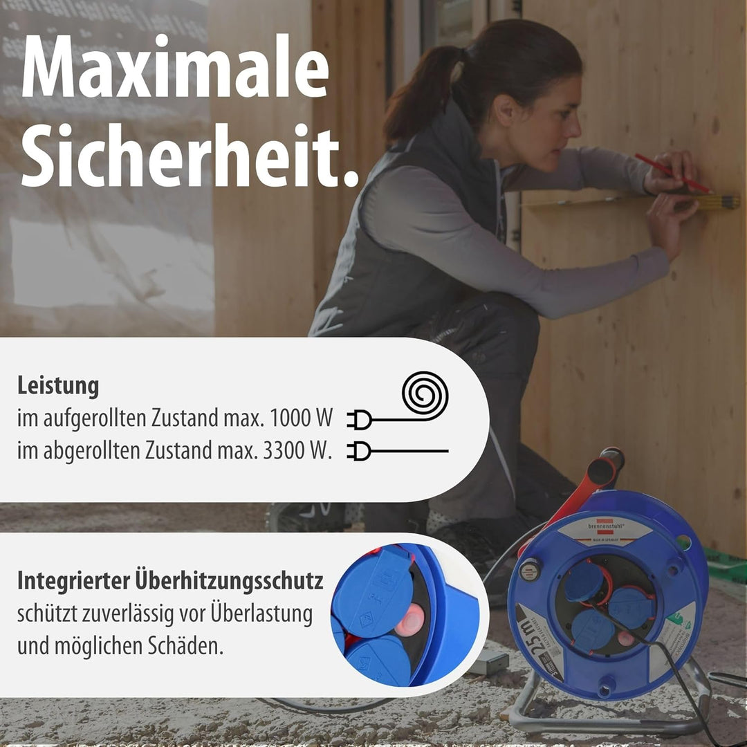 Brennenstuhl Garant IP44 Kabeltrommel (25m, Spezialkunststoff, kurzfristiger Einsatz im Aussenbereic