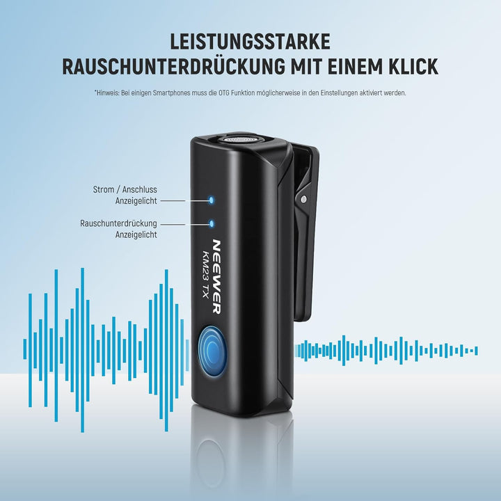 NEEWER Kabelloses Lavalier Mikrofon Set für USB C, Mini Ansteckmikrofon mit Geräuschunterdrückung un