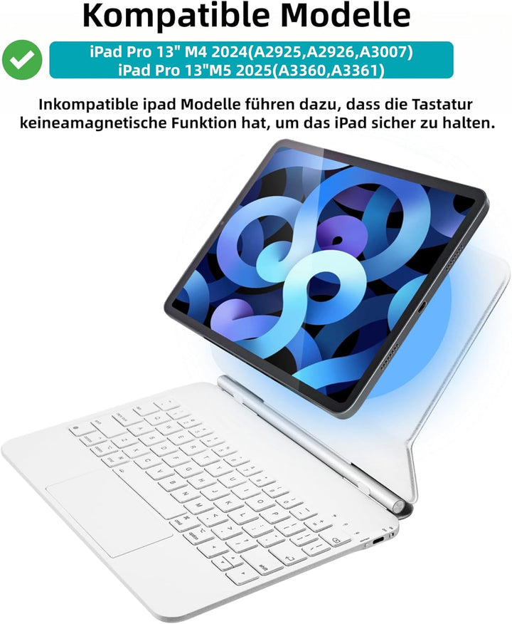 Deutsche QWERTZ-Layout Magic Keyboard Case für iPad Pro 13-Zoll M4 2024 / M5 2025, Magnetische Keybo