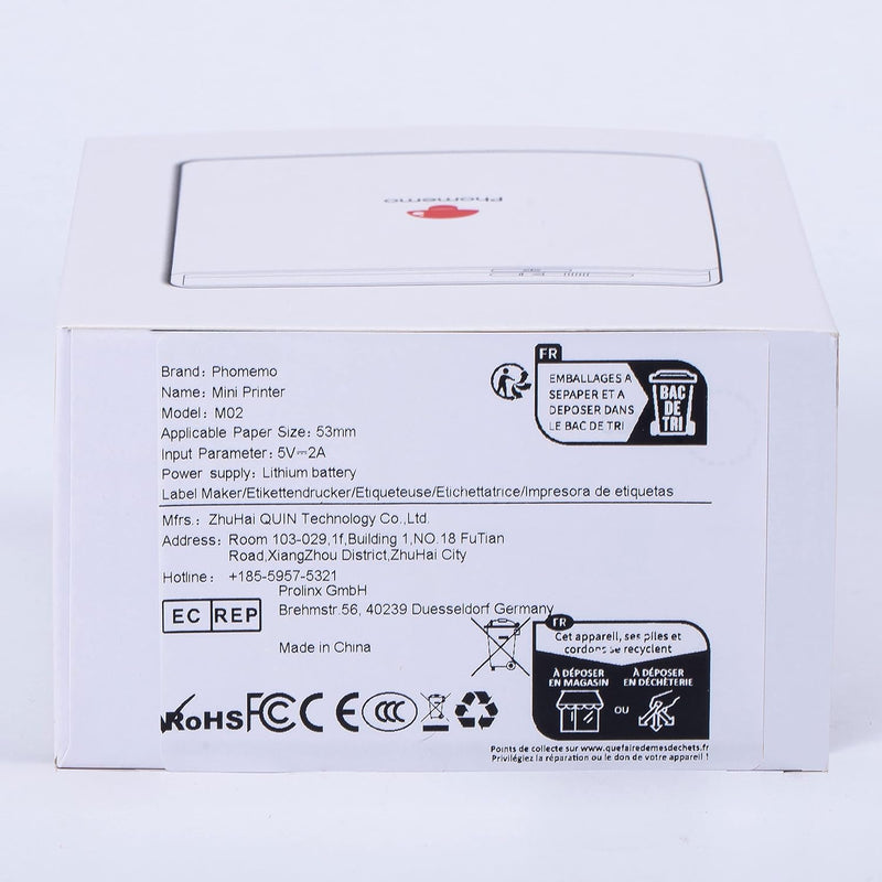 Phomemo M02 Mini Tragbarer Fotodrucker, Drahtloser Bluetooth Smartphone Drucker, Kleiner Thermo-Etik