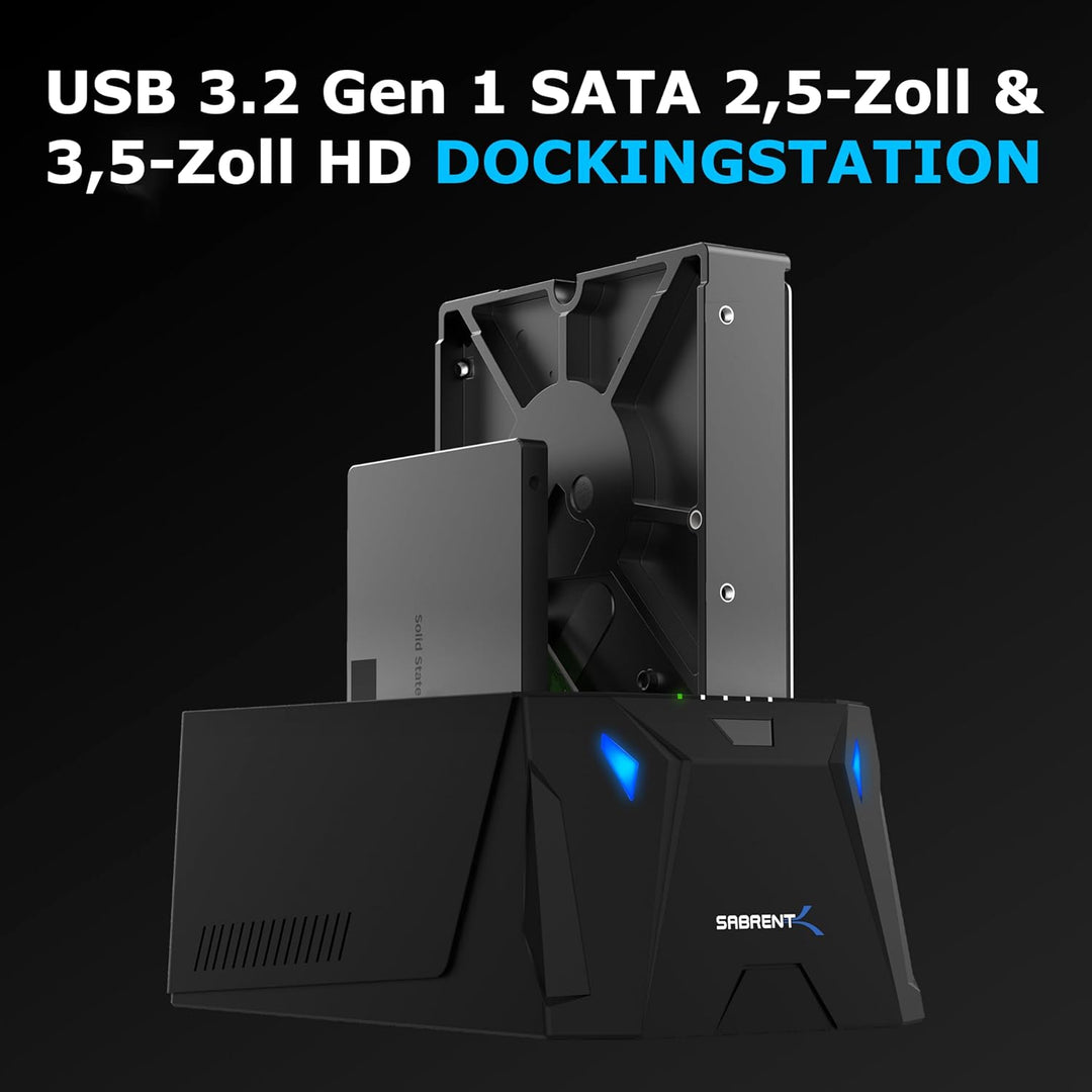 Sabrent SSD/HDD 2,5/3,5 Zoll Docking Station, festplatten gehäuse, USB 3.2 Gen1 offline Klon, sata z