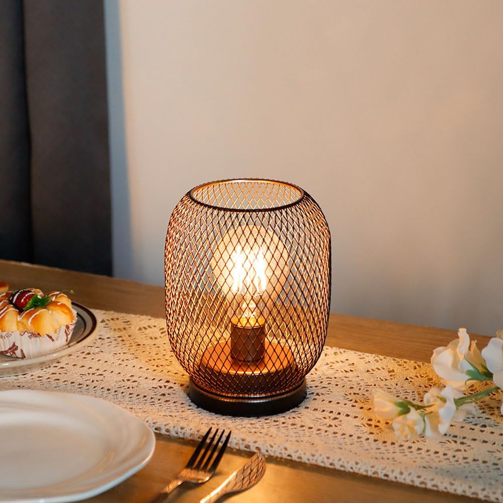 TRIROCKS Set Von 2 Batteriebetriebene Tischlampe Metallkäfig Kabellose Laterne Mit LED Birne Oval Vi