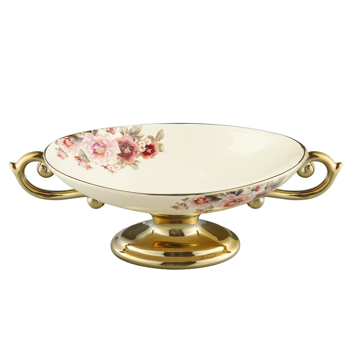 fanquare Blumen Keramik Dessertschale, Vintage Snackteller, Porzellan Obstschale mit Fuss für Mittag