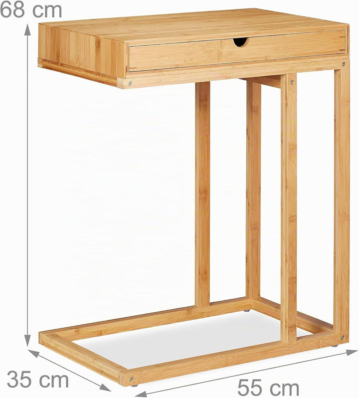 Relaxdays 68 x 55 x 35 cm, Beistelltisch Bambus mit grossem Schubfach, moderner Stil, Wohnzimmertisc