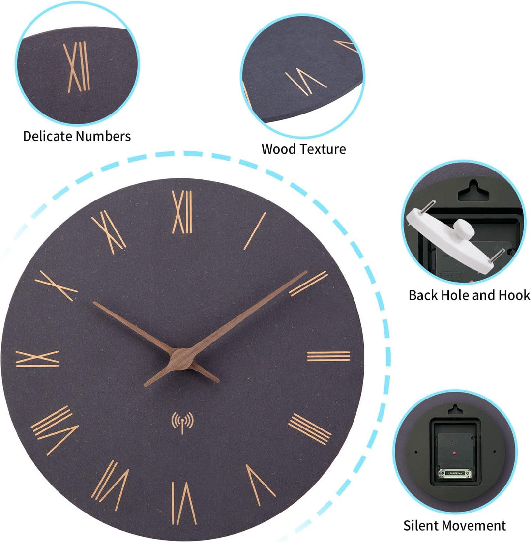 Funkuhr Wand MDF Holz Wanduhr Ohne TickgeräUsche Lautlos 30cm Quarz Batterie Gross Wanduhren Einfach