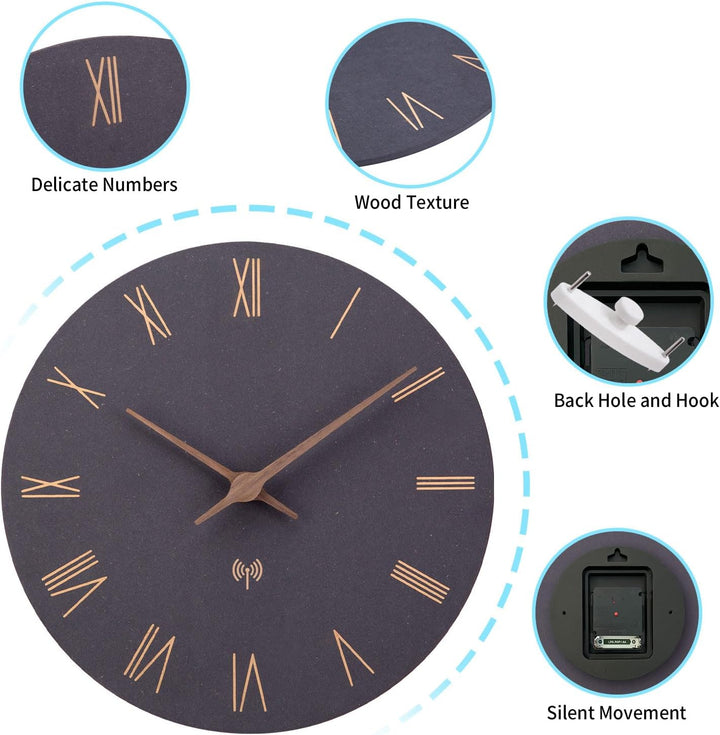 Funkuhr Wand MDF Holz Wanduhr Ohne TickgeräUsche Lautlos 30cm Quarz Batterie Gross Wanduhren Einfach