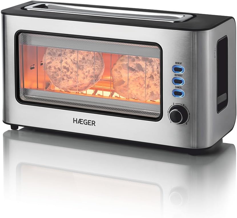 HAEGER Fenster-Toaster – 1 extra breite Öffnung, 1000 W, 6 Temperaturen, Edelstahl
