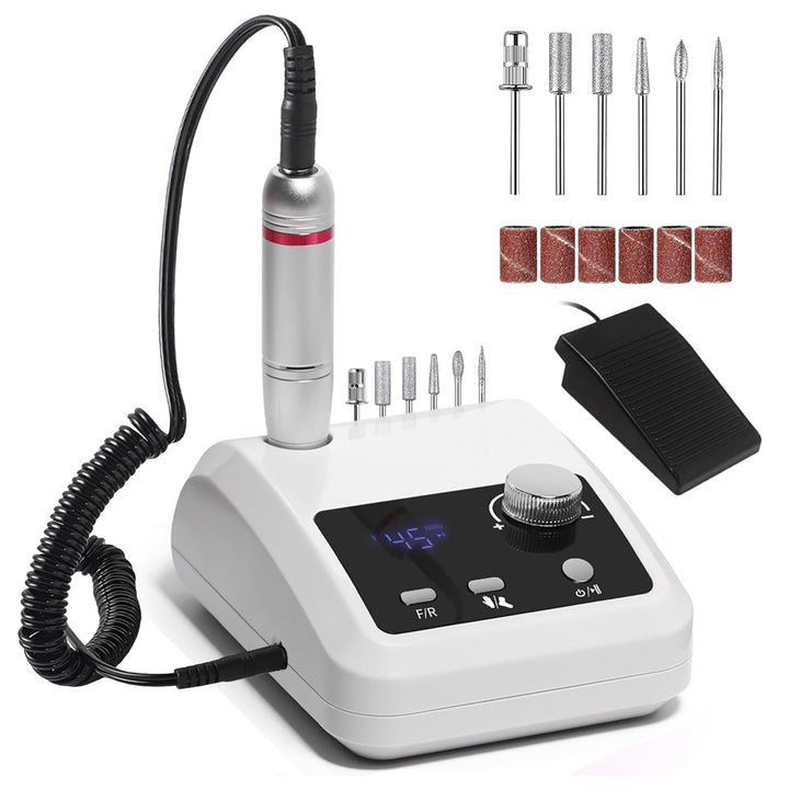 CozyZen Elektrische Nagelfräser Professional: 45000 U/min Nagelpflege-Kit mit LCD-Display（Weiss） Wei