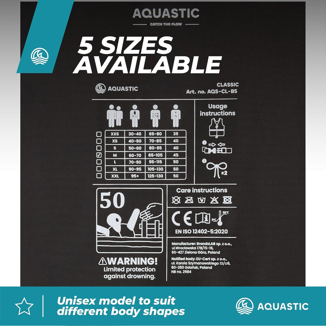 AQUASTIC Classic 50N Sicherungsweste - aus Polyamid, Polyethylenschaum, 50N Auftrieb, Verstellbarer