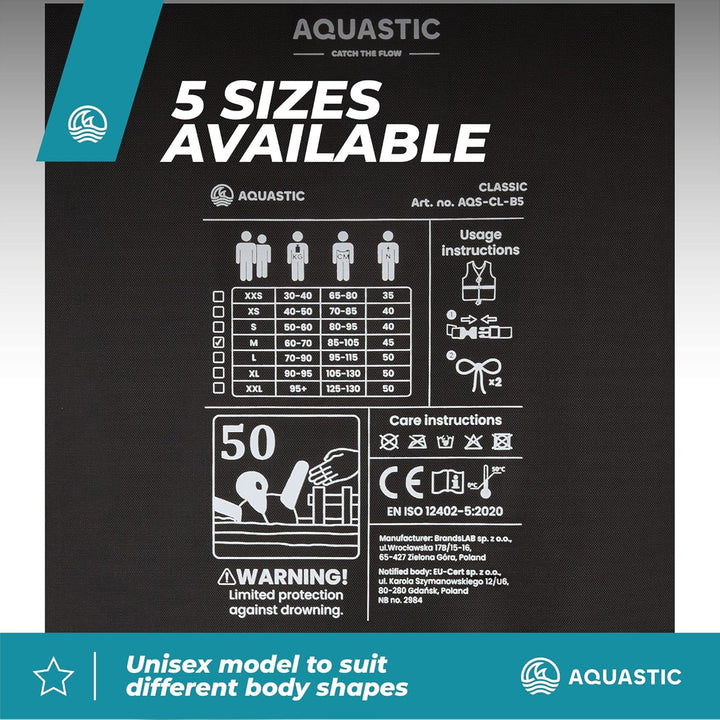 AQUASTIC Classic 50N Sicherungsweste - aus Polyamid, Polyethylenschaum, 50N Auftrieb, Verstellbarer
