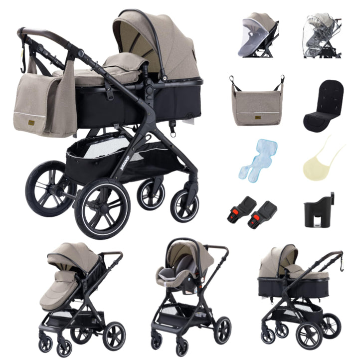 YAZOCO kinderwagen 3 in 1,Kombikinderwagen reisesysteme mit tragbar Moskitonetz Regenschutz Fusssack