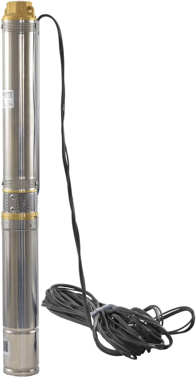 Agora-Tec® 3 Zoll Brunnenpumpe Tiefbrunnenpumpe PREMIUM 250W mit 20m Kabel, Qmax: 5500l/h, Hmax : 23