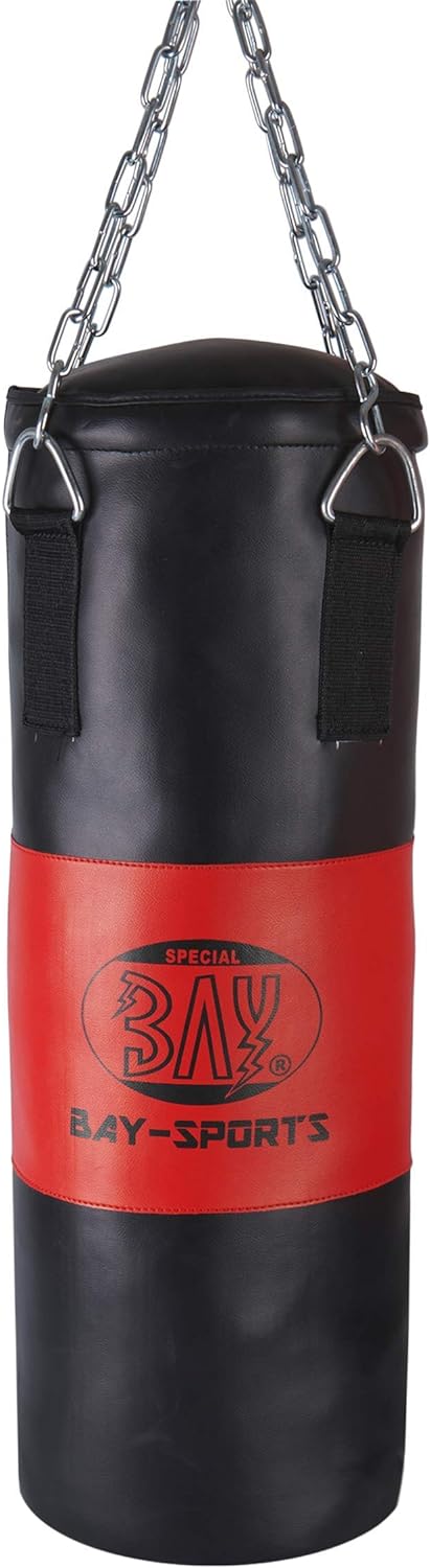 BAY® BOXSACK SOLO FIGHTER 9 Kilo ca. 80 x 28 cm gefüllt mit Stahl Kette, LEDER - PU, Drehwirbel, für