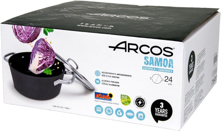 Arcos Serie Samoa | Antihaft-Kasserolle 24 cm und 4,3 L | Geschmiedetes Aluminium | Geeignet für jed