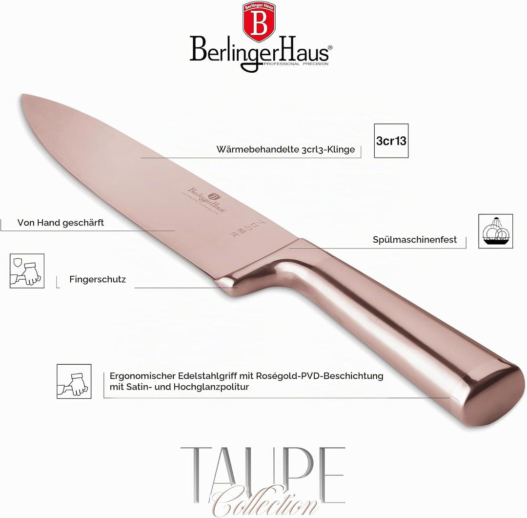 Berlinger Haus Messerset 6-TLG. | Akazienholz-Ständer Taupe Collection | Edelstahlklingen | Hochwert