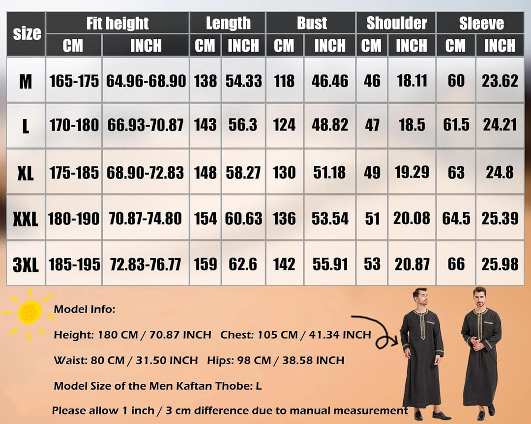 Kaftan Herren Gebetskleidung für Männer Islam Schwarz Abaya Herren Langarm Arabische Kleidung Herren