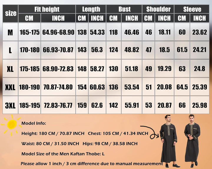 Kaftan Herren Gebetskleidung für Männer Islam Schwarz Abaya Herren Langarm Arabische Kleidung Herren