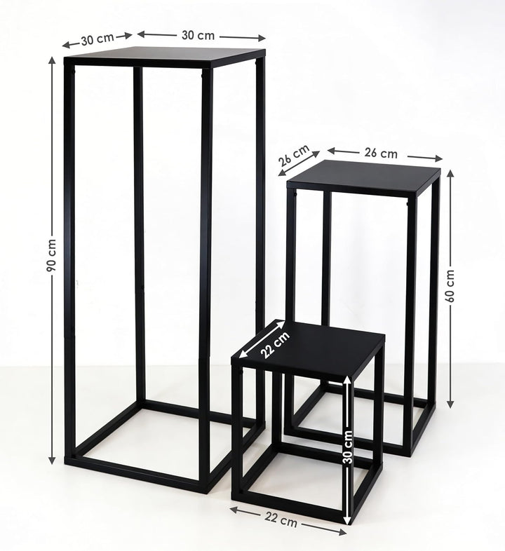 3er Set Pflanzenständer Blumenständer Metall schwarz, Blumensäule Dekoständer Regal Beistelltisch 3