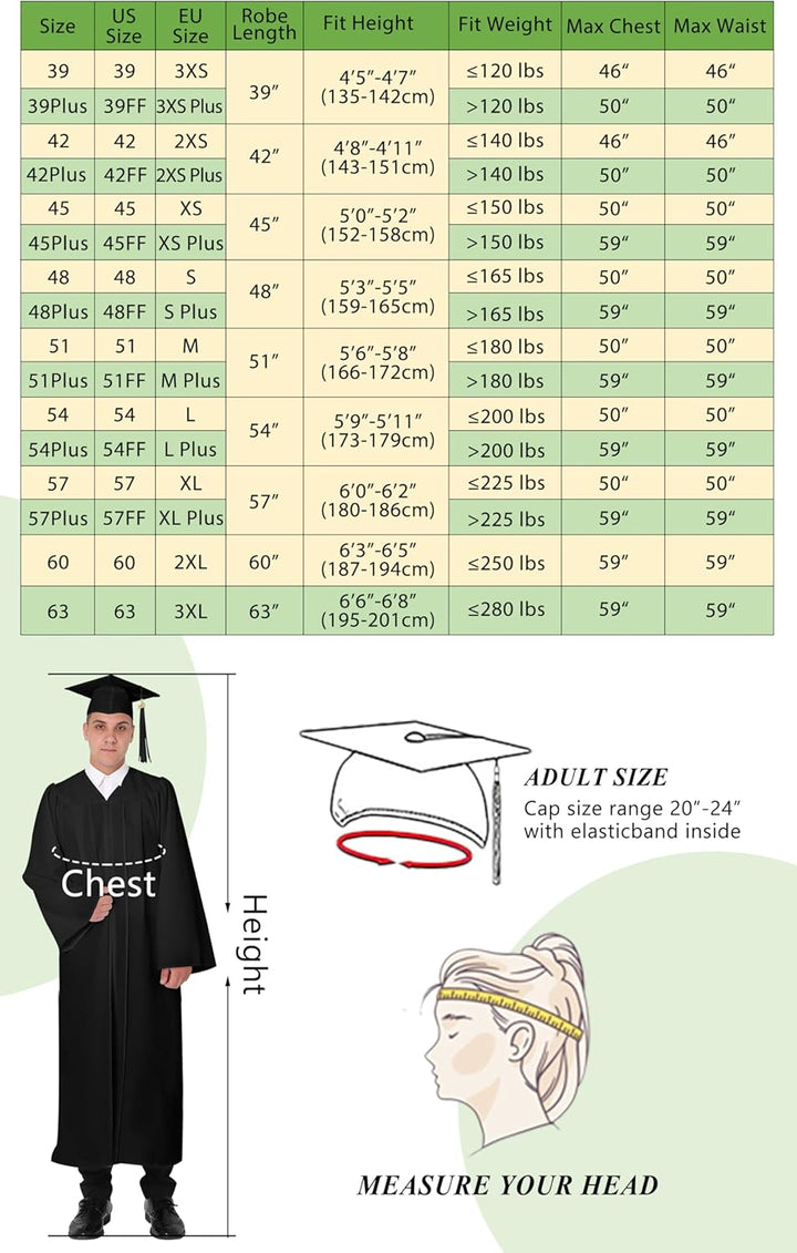 GraduationMall Abschluss Talar Doktorhut und Quaste 2024 für Hochschule und Bachelor Akademischer Ta