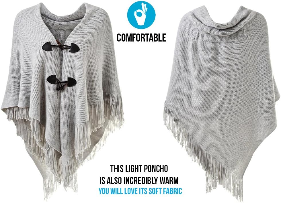 Ferand Damen Poncho Locker sitzender Cape Schal mit offener Vorderseite für Herbst und Winter Grau,