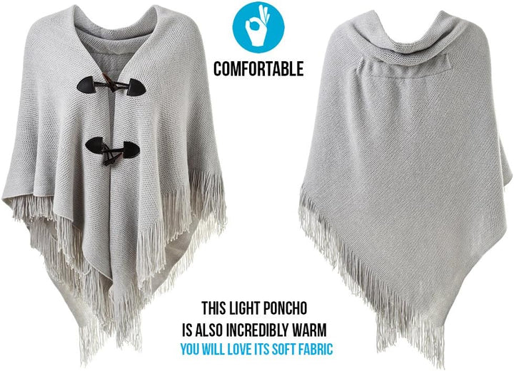 Ferand Damen Poncho Locker sitzender Cape Schal mit offener Vorderseite für Herbst und Winter Grau,