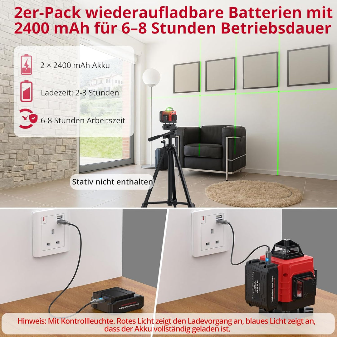 XUNTOP Laser Wasserwaage Selbstnivellierend Kreuzlinienlaser Grüner Selbstnivellierend 16 Linienlase