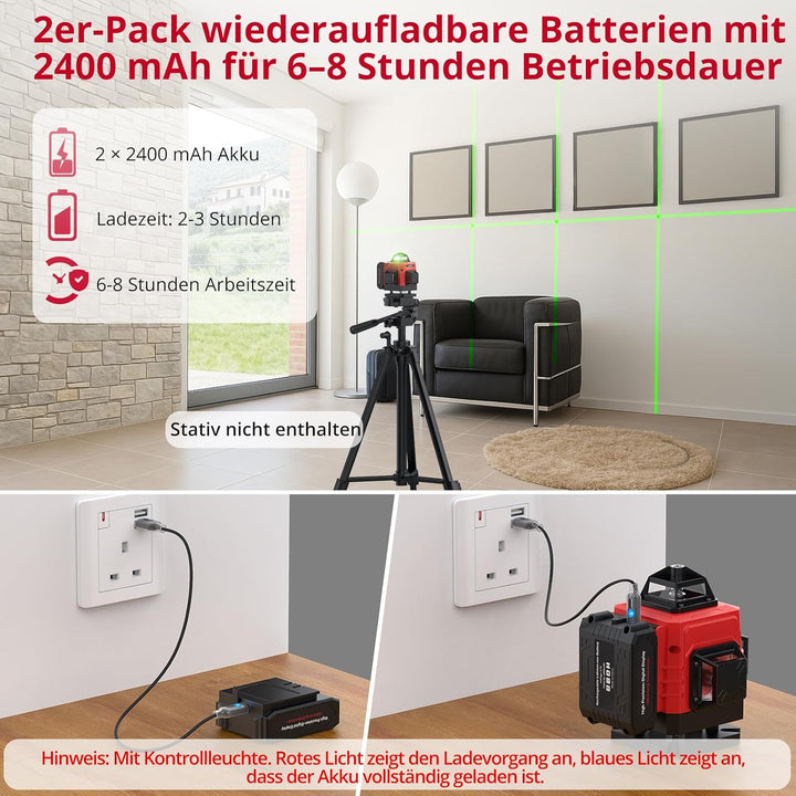 XUNTOP Laser Wasserwaage Selbstnivellierend Kreuzlinienlaser Grüner Selbstnivellierend 16 Linienlase