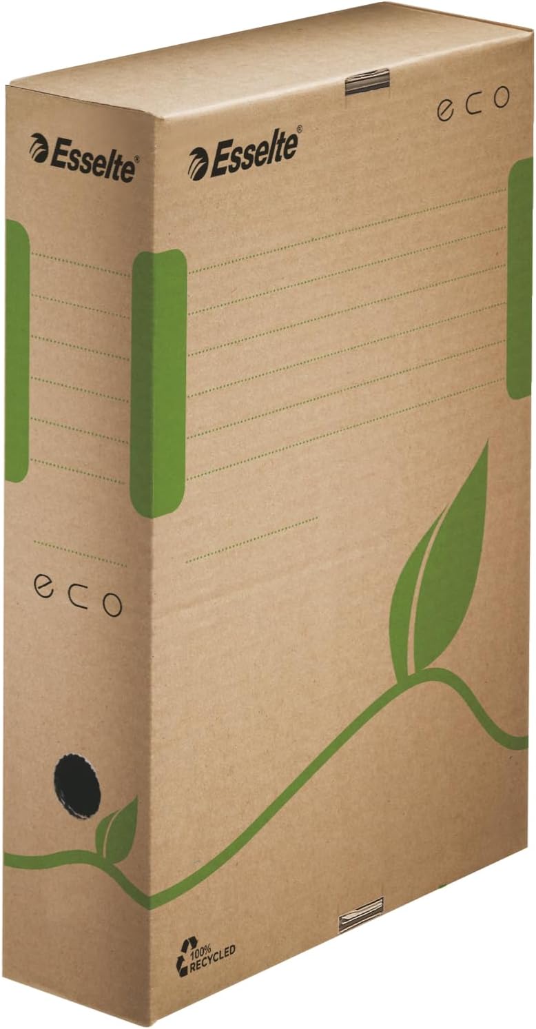 Esselte Eco Archiv-Schachtel, 80 mm Rückenbreite, Aktenkarton A4, 100 % recycelte Wellpappe, 100 % r