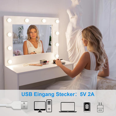 Led Spiegelleuchte, Schminklicht für Spiegel mit USB Kabel, 10 Dimmbar Make Up Licht Beauty Leuchte