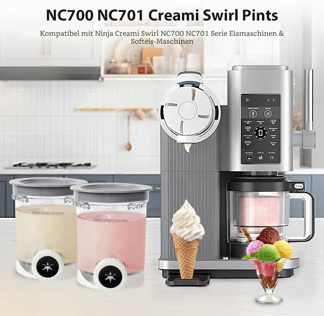 4er-Ninja Creami Swirl - Pack Behälter für Ninja Creami Swirl Pints und Deckel, Eisbehälter Ko