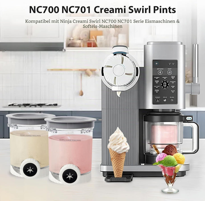 4er-Ninja Creami Swirl - Pack Behälter für Ninja Creami Swirl Pints und Deckel, Eisbehälter Ko