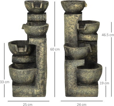 Outsunny Gartenbrunnen, Springbrunnen mit Einstellbarer Strömung, 4 Stufen Zierbrunnen, Wasserspiel,