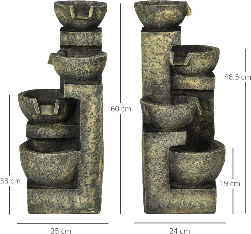 Outsunny Gartenbrunnen, Springbrunnen mit Einstellbarer Strömung, 4 Stufen Zierbrunnen, Wasserspiel,