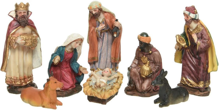 LS-LebenStil Krippenfiguren Set 11cm 8 Figuren bunt Krippe Krippenset handbemalt 8-teilig Bis 11cm,