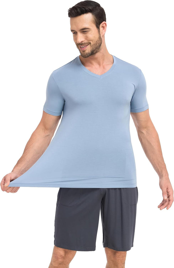 COLORFULLEAF 3/5er Pack Bambus V Ausschnitt T-Shirt Herren Stretch Unterhemd Männer Einfarbig Busine