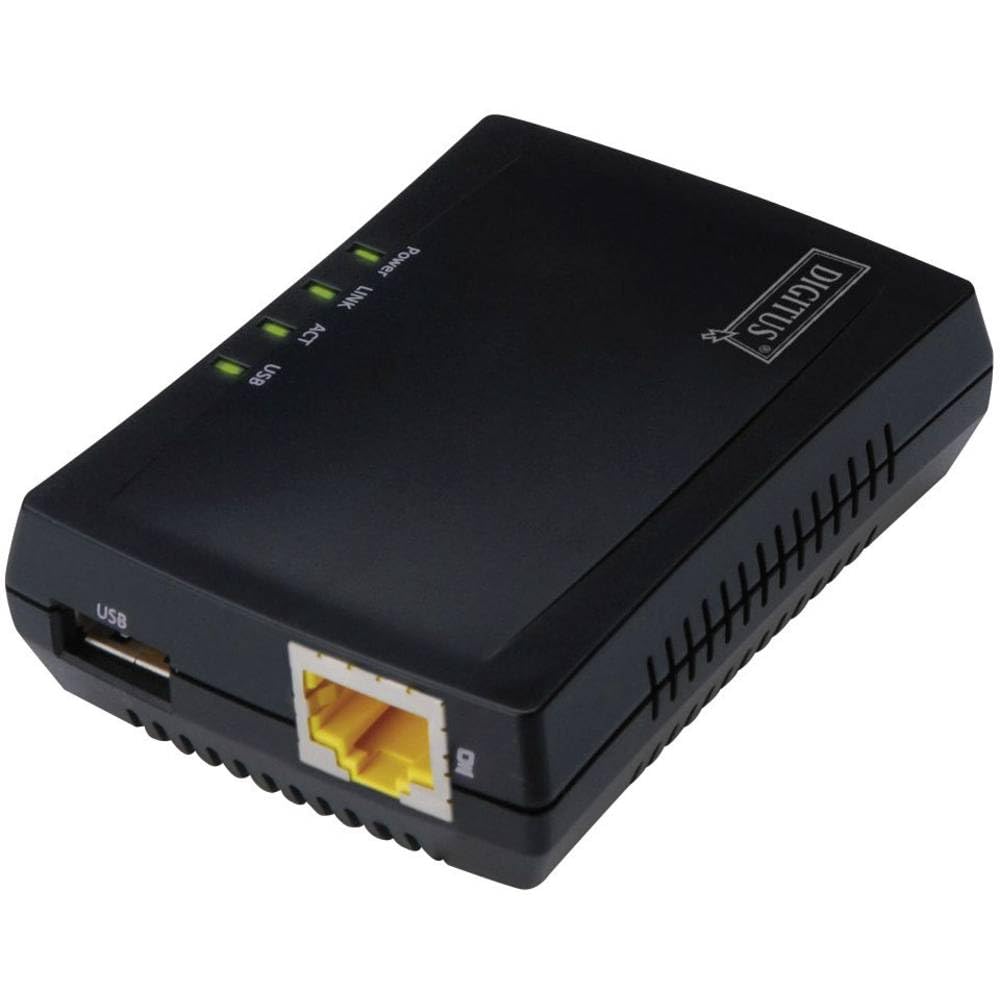 DIGITUS Fast Ethernet USB Netzwerk Server, multifunktional für NAS, USB-Hub, Drucker, DVD-Laufwerk,