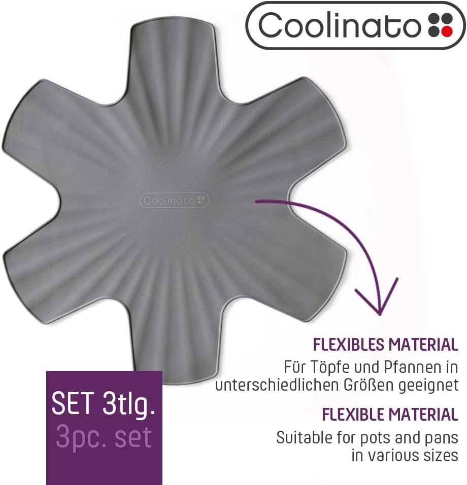 Coolinato 3er Set Pfannenschoner aus Silikon, 35 cm, grau, Topfuntersetzer, Pfannenschutz Stapelschu
