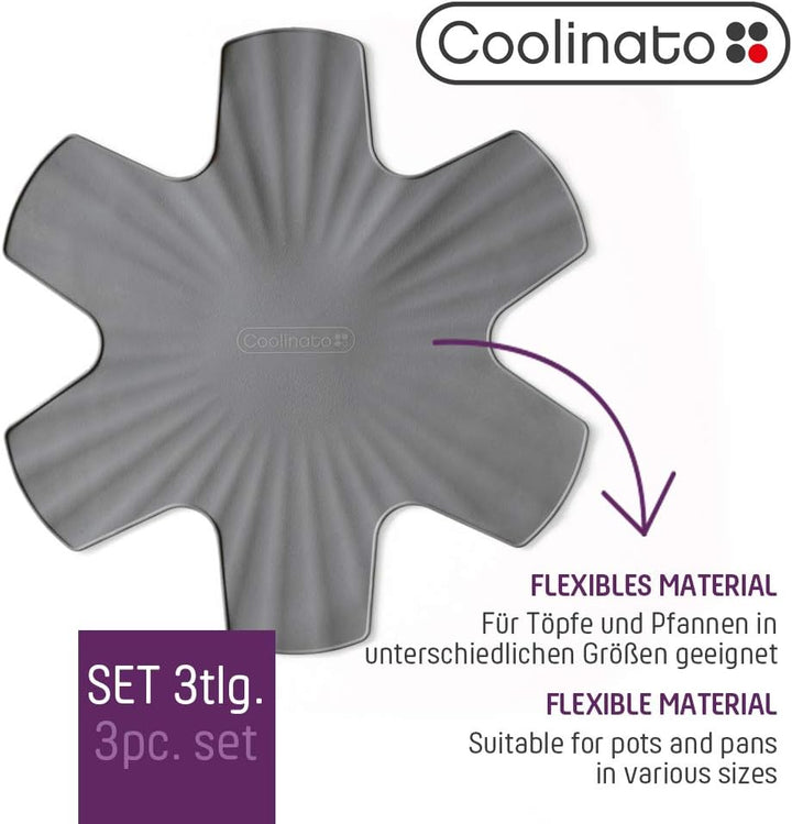 Coolinato 3er Set Pfannenschoner aus Silikon, 35 cm, grau, Topfuntersetzer, Pfannenschutz Stapelschu