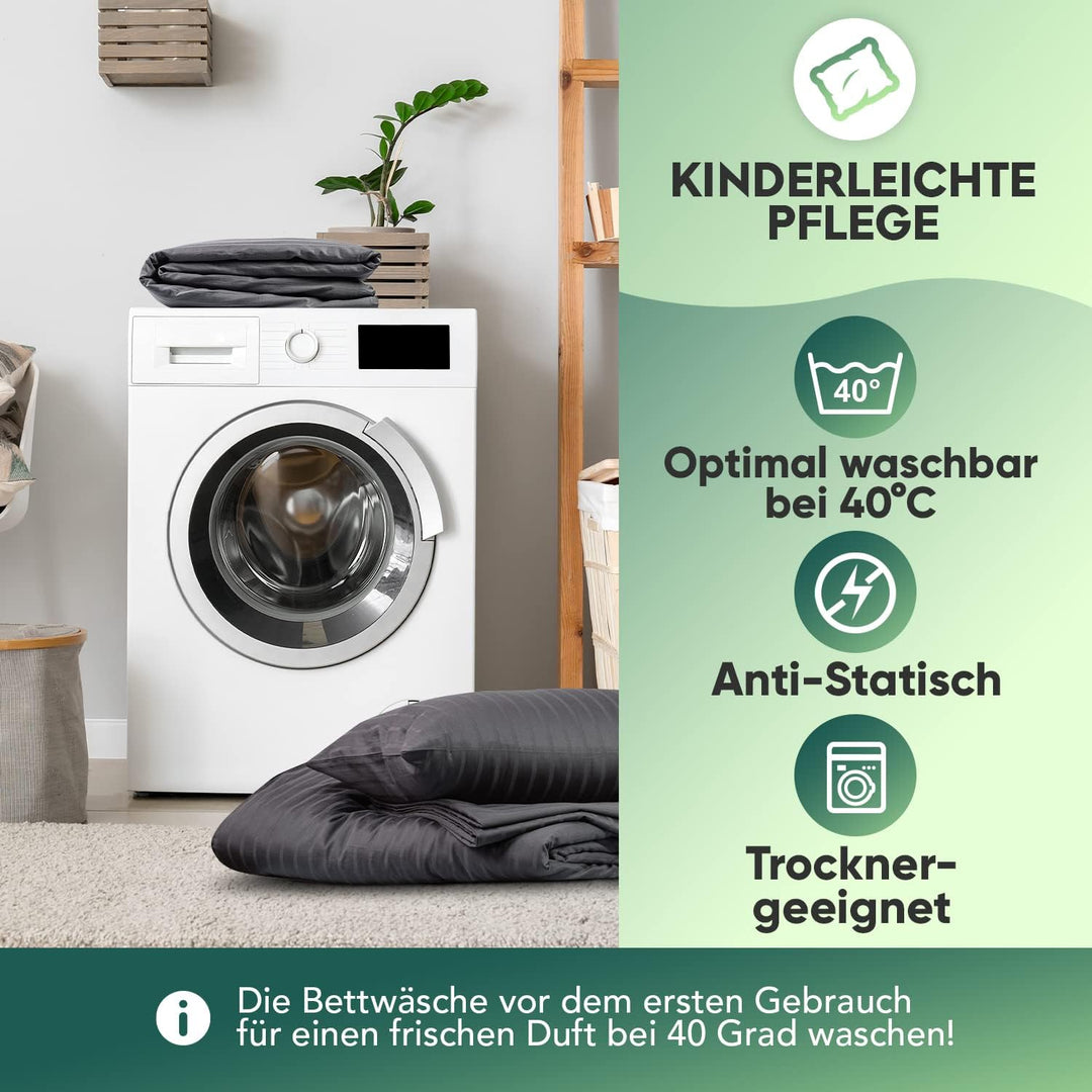 slummer Bettwäsche 135x200 - anthrazit - Bezug Damast 100% Baumwolle - YKK Reissverschluss -