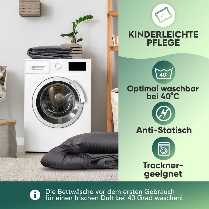 slummer Bettwäsche 135x200 - anthrazit - Bezug Damast 100% Baumwolle - YKK Reissverschluss -
